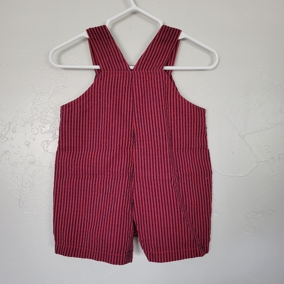 Snugabye Basic Vintage Baby Boy 3-6 Months Red Navy Striped Overalls Shortalls - Picture 4 of 6